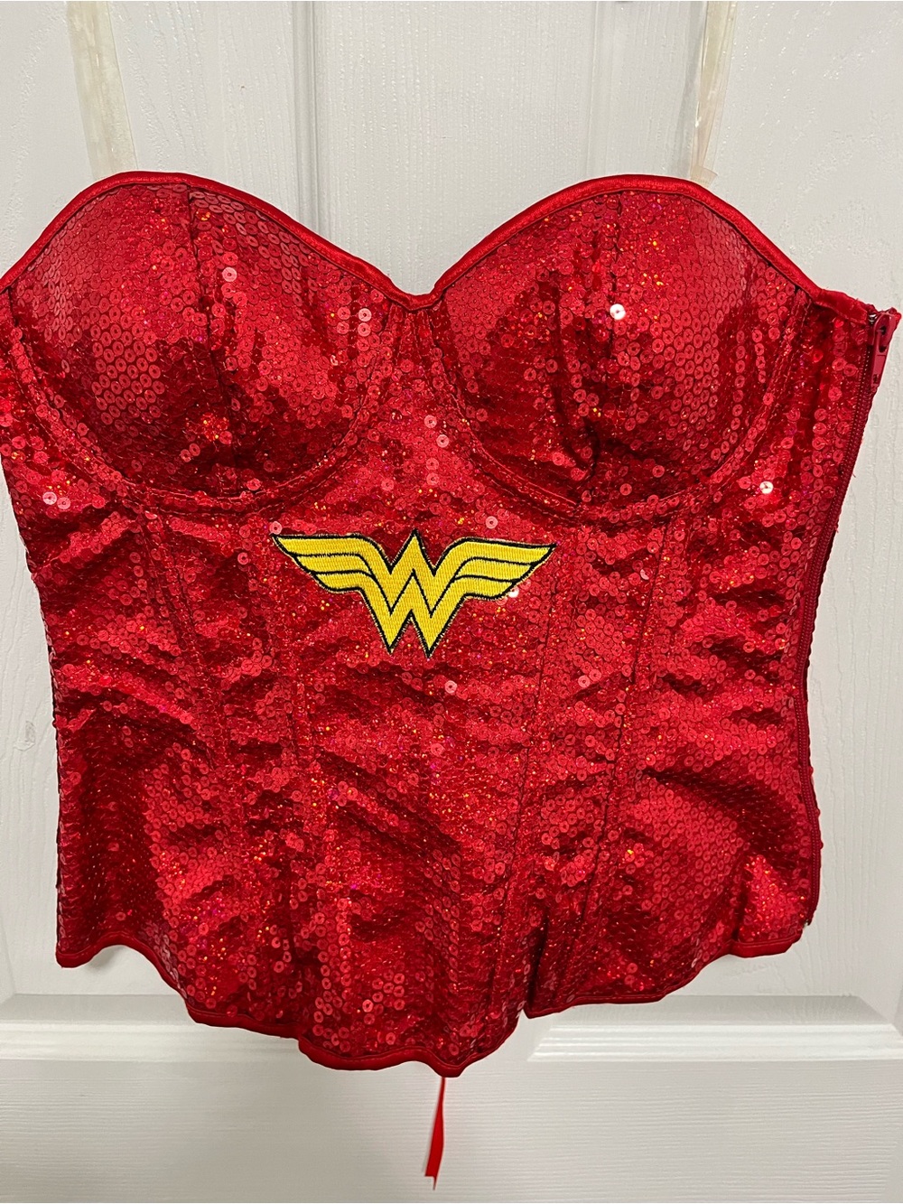 DC Comics Red Sequined Bustier with Yellow Emblem